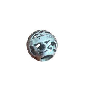 Pandora Sterling Silver Charm Bead I Love You Filagree Bamoer Round 3/8" 1.37g